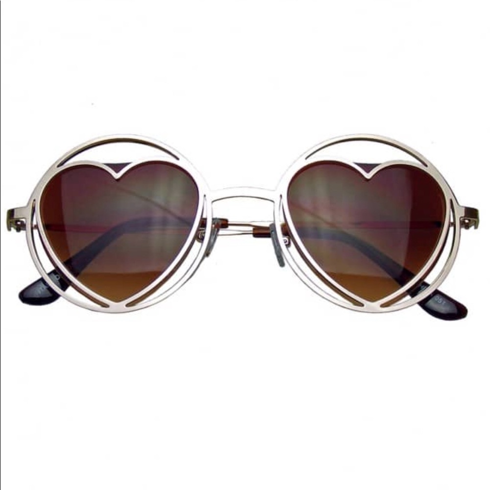 Womens Round Metal Heart Hippie Circle Sunglasses